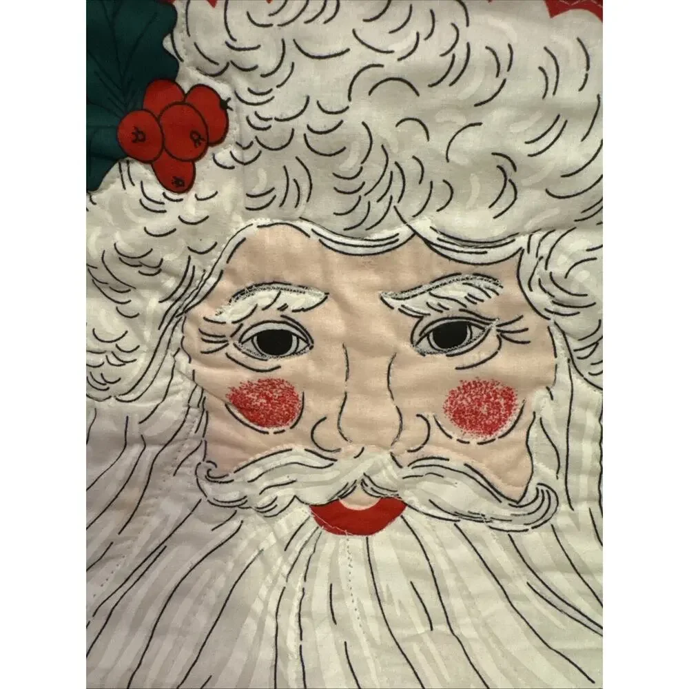 Vtg Santa Shaped Like A Stocking Wall Hanging Handmade 2 Bells Christmas Decor